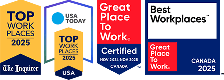 2019-2024 top workplace award presented by the philadelphia inquirer. USA Today Top Workplace 2024. Best Workplaces Canada - Great Place to Work.